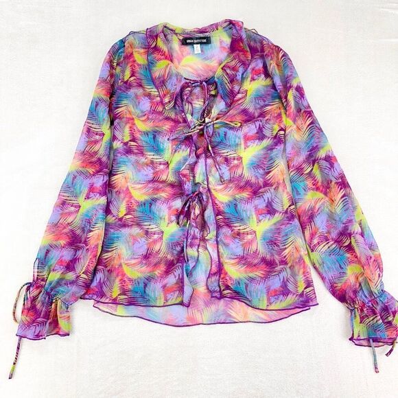 Urban Outfitters Blouse Women’s S Misty‎ Gauze Sheer Pink Purple Tie Front - Picture 2 of 10